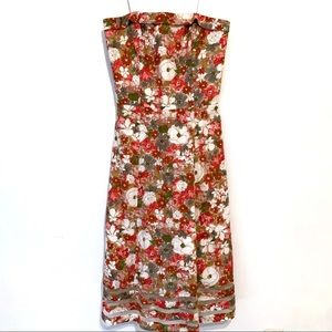 Vera Wang Strapless Floral Linen Midi Dress sz 10